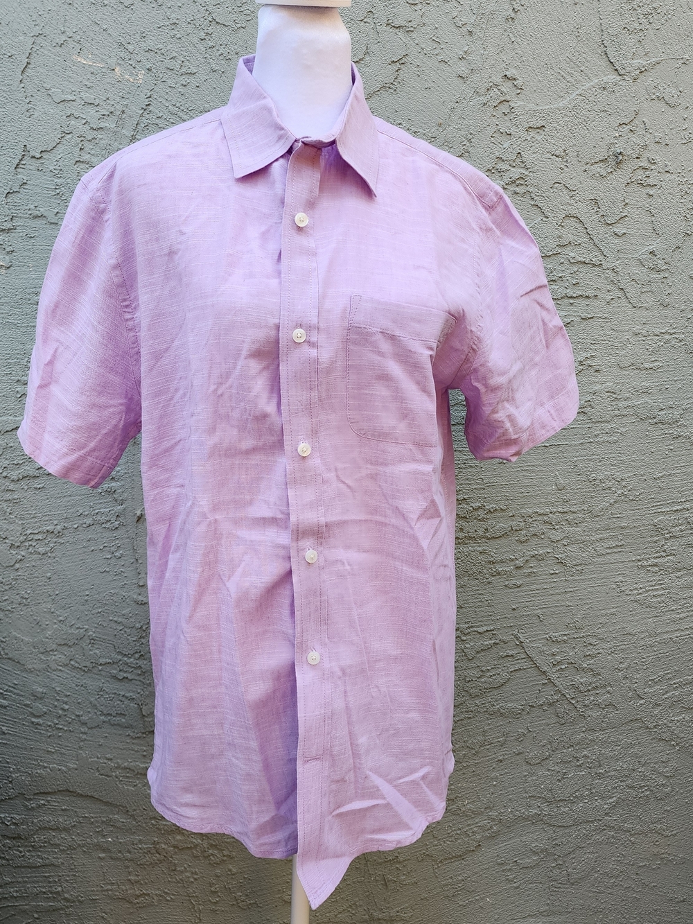 St. John's Bay Lavender Purple Short Sleeve Linen Slim Fit Button Down Shirt [S]